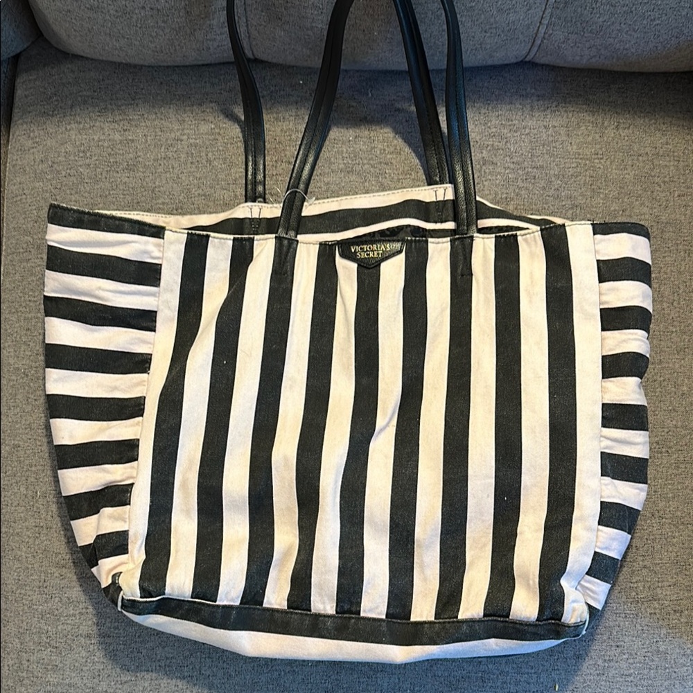 Victoria's Secret Black and White Striped Tote